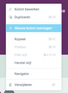 Ga dan naar de Nederlandse homepage en ga naar de header. Voeg rechts van het menu een kolom toe.